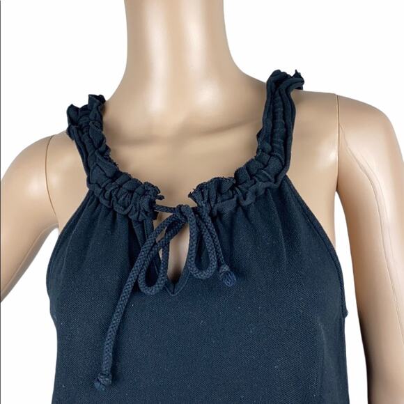 MICHAEL Michael Kors Black Pique Sleeveless Ruffle Tie Neck Split Hem Tank Top M - Picture 3 of 15